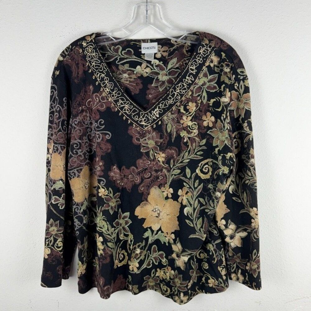 VTG Y2K Chicos Top XL Garden Artsy Embroidered Forest Cyber Grunge USA Floral